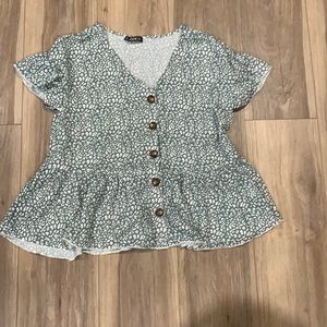Green pattern button up blouse